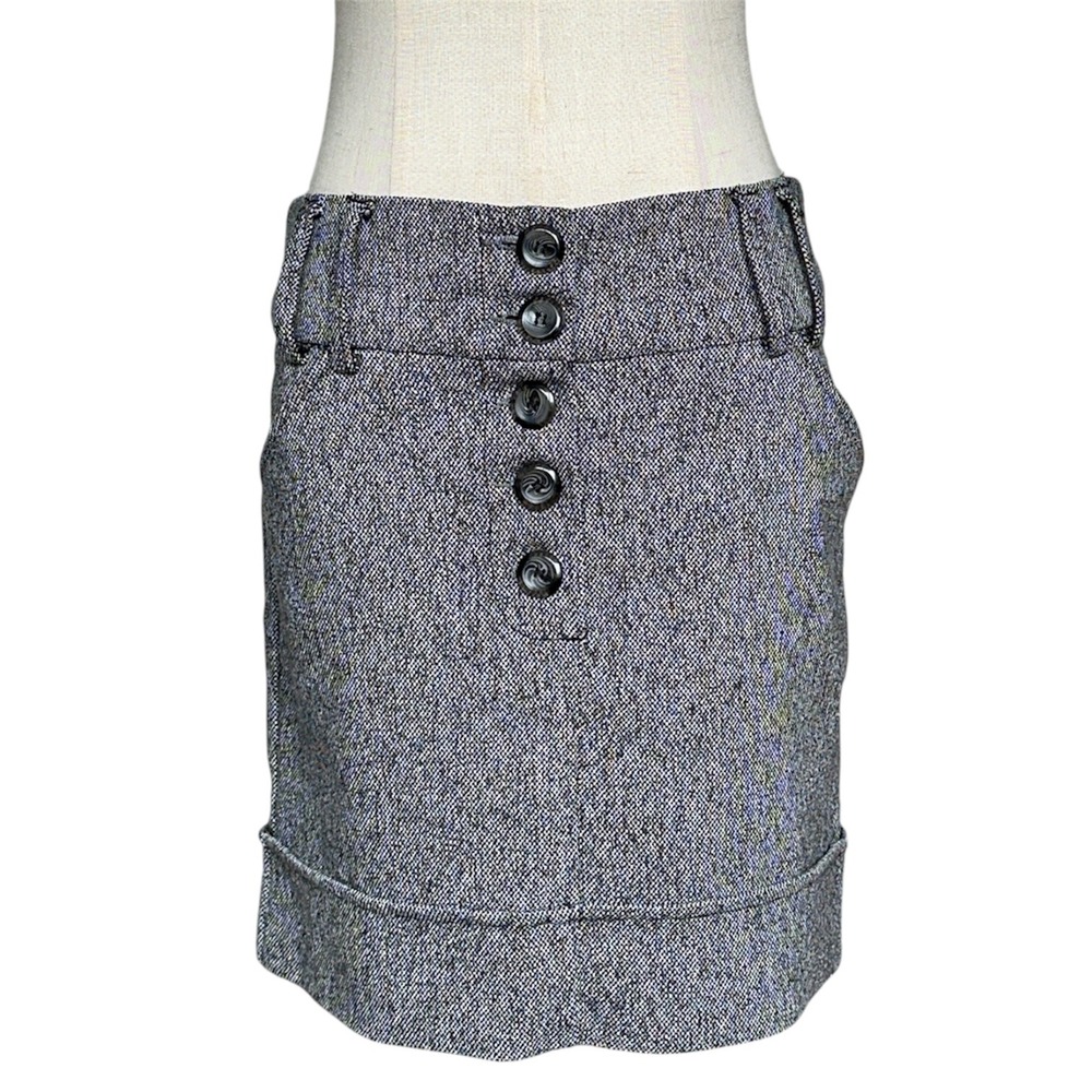 Dynamite Mini Skirt Black White Gray Tweed Button Front Y2K Office Women 5